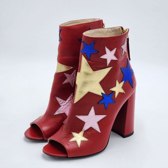 Tommy Hilfiger Metallic Stars Peep Toe Booties Red Pink Blue Gold Size 37 - Picture 3 of 8